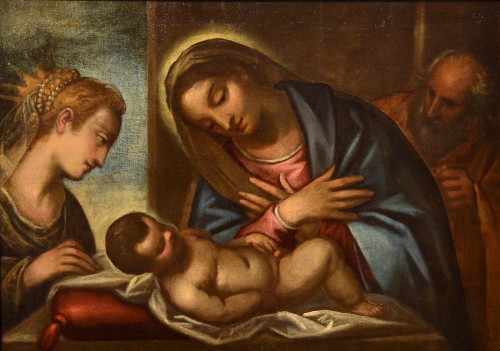 Antiquités - Luca Cambiaso (1527 - 1585) atelier de - Sainte famille avec Sainte Catherine